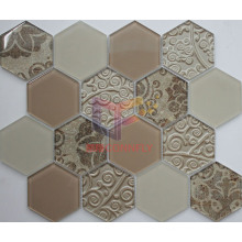 Kitchen Use Beige Color Hexagon Glass Mosaic (CFC660)